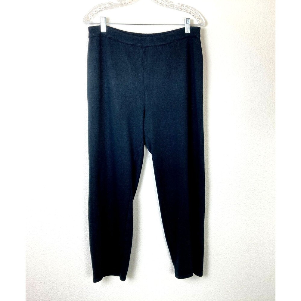 Women's Wide Leg Black Sweater Knit Pants Size M Stretch Cabincore Soft Comfy